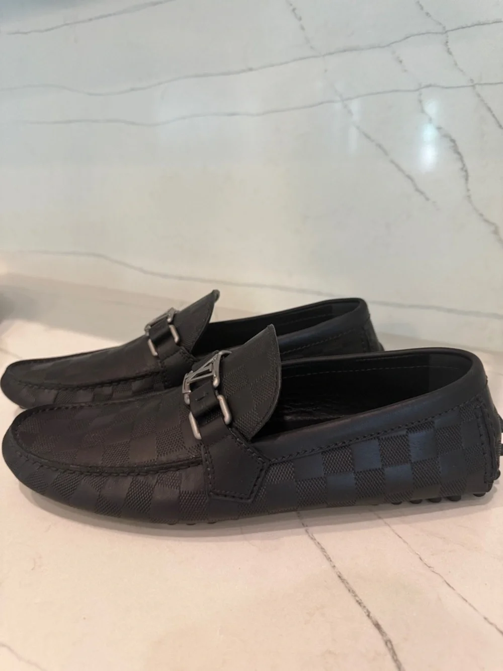 Louis Vuitton Black Men's Checkerboard Slip-On Loafers - Picture 4 of 9